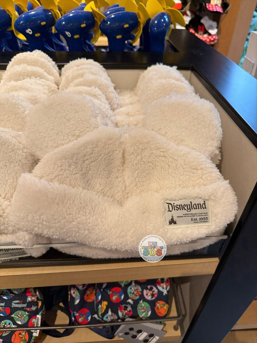 DLR/WDW - Mickey Park Logo Fluffy Sherpa White Ear Beanie (Adult 58cm)