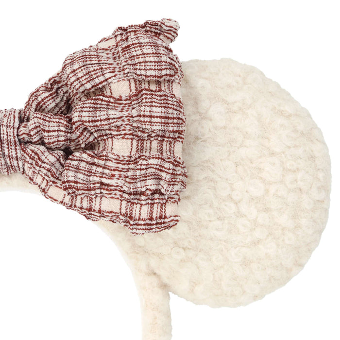 TDR - Minnie Mouse Fluffy Sherpa-Style Red & White Plaid Bow Ear Headband (Release Date: Nov 20, 2025)