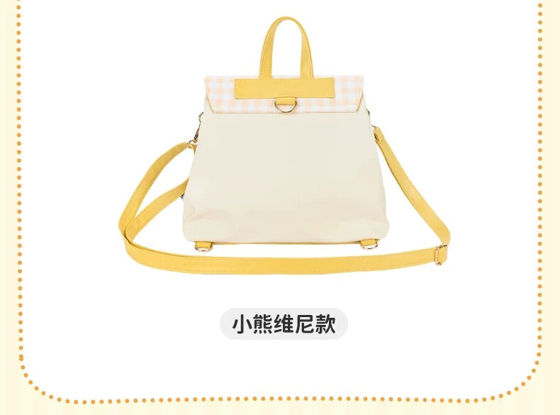 China Exclusive- Winnie the Pooh Plushy Big Face “Checkered Style’ 2 Ways Bag (Backpack & Shoulder Bag)