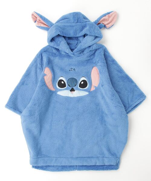 Japan Exclusive - Stitch Face Embroidery Boa Fleece Poncho Hoodie For Adults