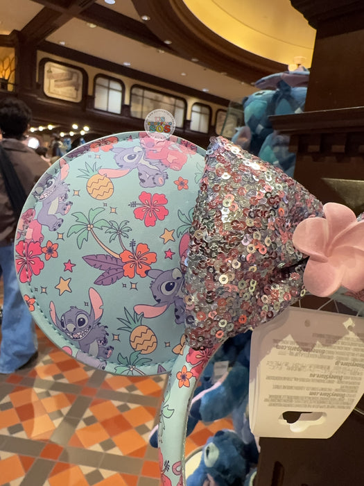 HKDL - Stitch and Angel Spring Ear Sequin Bow Headband
