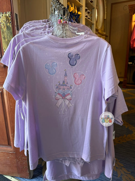 DLR/WDW - “Disneyland” Mickey Mouse Balloons Lavender Embroidered T-shirt (Adult)