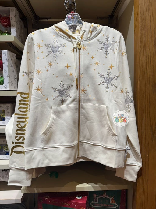 DLR/WDW - Christmas 2025 - Park Logo Rhinestone Snowflake Cream Hoodie Jacket (Adult)