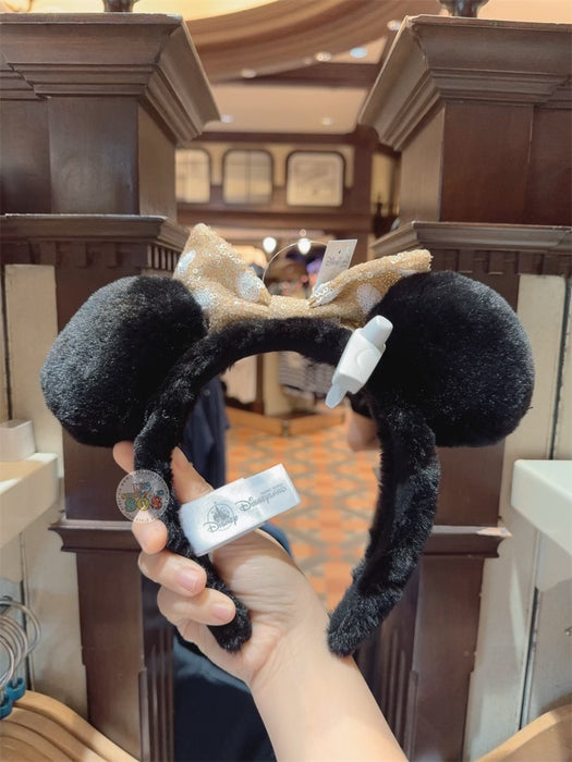 HKDL - Minnie Mouse Sequin Bow Fluffy Ear Headband (Color: Gold Color & Dot)