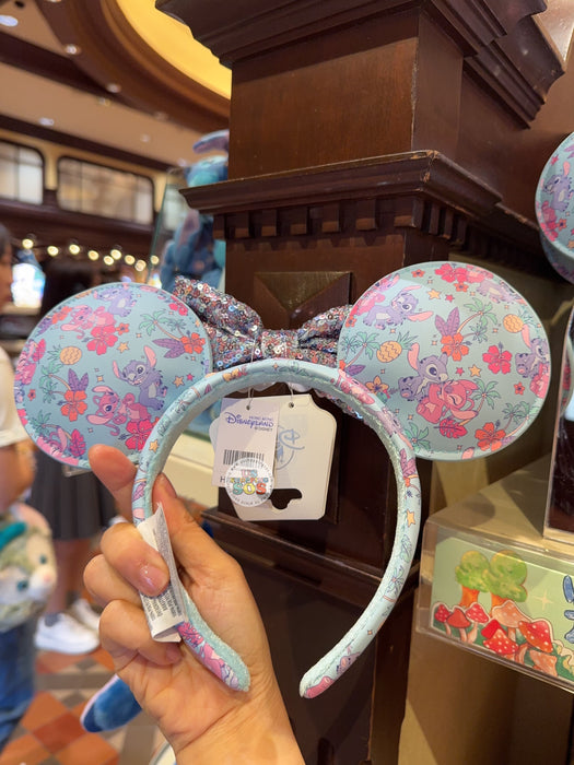 HKDL - Stitch and Angel Spring Ear Sequin Bow Headband