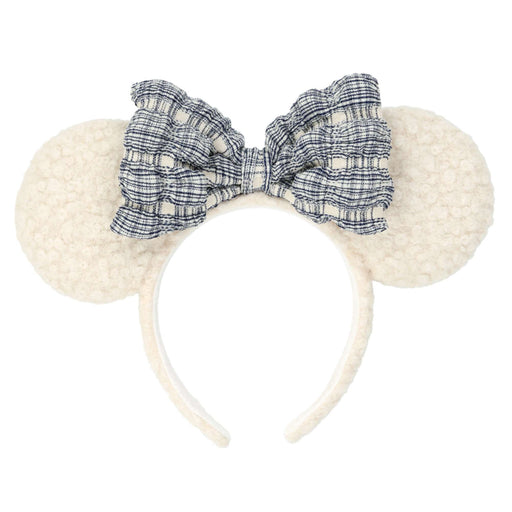 TDR - Minnie Mouse Fluffy Sherpa-Style Blue & White Plaid Bow Ear Headband (Release Date: Nov 20, 2025)