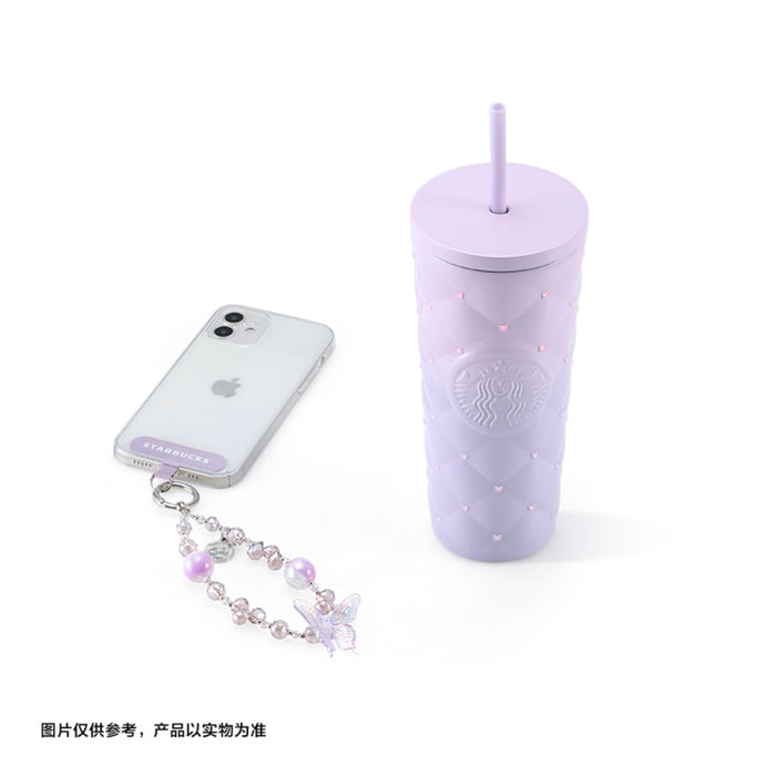 Starbucks China - Twilight Sakura 2026 - 9S. Cherry Blossom Diamond-Faceted Dual-Lid Stainless Steel Tumbler 525ml/590ml
