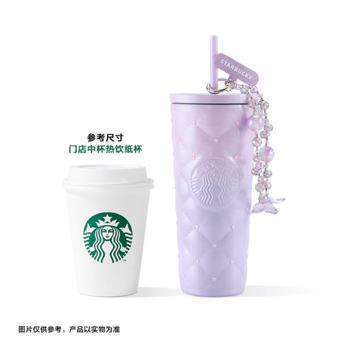 Starbucks China - Twilight Sakura 2026 - 9S. Cherry Blossom Diamond-Faceted Dual-Lid Stainless Steel Tumbler 525ml/590ml