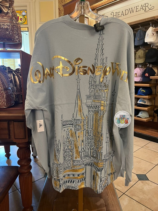 DLR/WDW - Spirit Jersey "Walt Disney World" Cinderella Castle Gold Foil Light Blue Pullover (Adult)