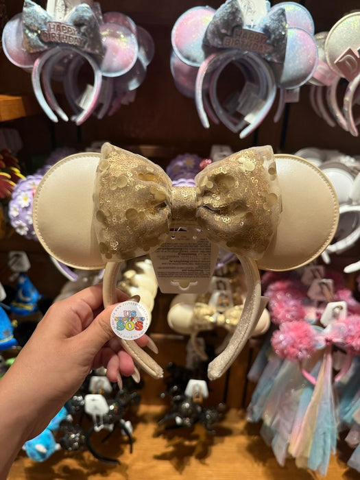 DLR/WDW -  Minnie Champagne Mickey Icon Organza Sequin Bow Imitation Ear Headband