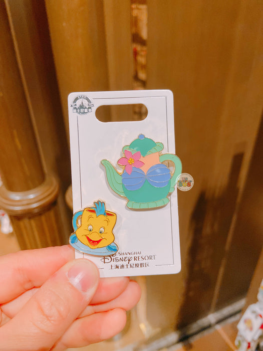 SHDL - Teapot and Saucer Shaped Pin Badge Set x Ariel & Flounder
