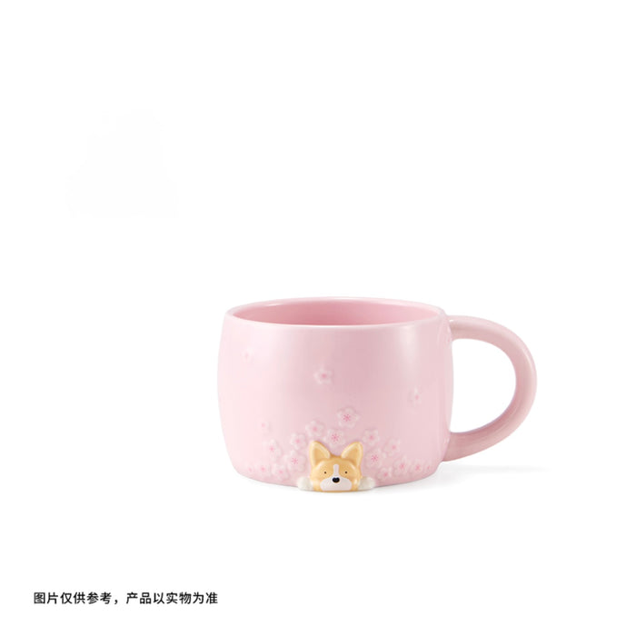 Starbucks China - Springtime Sakura Cutie 2026 - 1O. Cherry Blossom & Corgi Ceramic Mug 410ml
