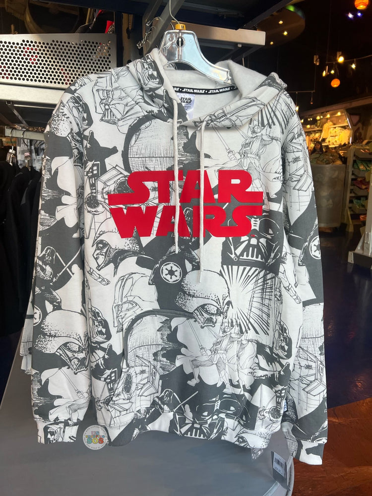 DLR/WDW - Star Wars Darth Vader Face Icon - All-Over-Print Grey/White Hoodie Pullover (Adults)