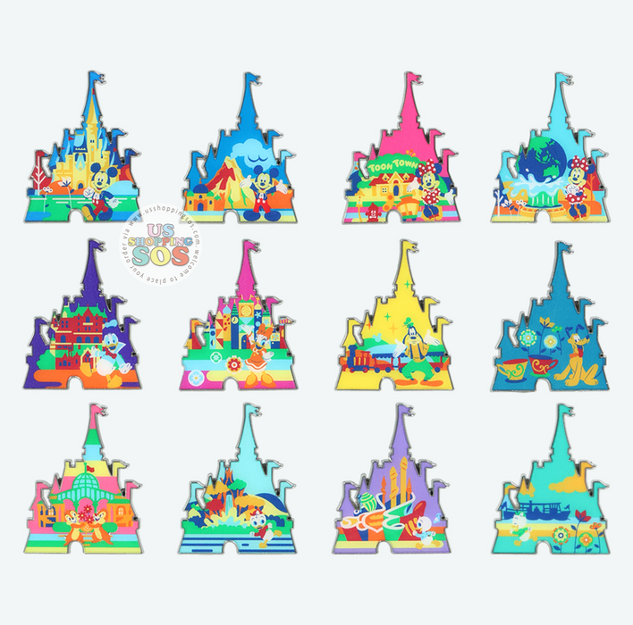 TDR - Tokyo Disneyland Castle Shapes Mickey & Friends Colorful Attractions Mystery Pin Badge Bag (Release Date: Jan 22, 2026)