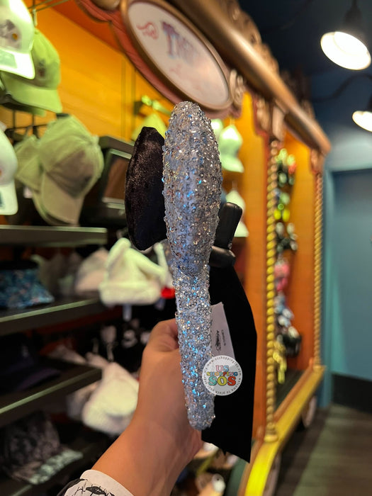 DLR/WDW - Minnie Cinderella Blue Sequin Ear Crystal Black Velvet Bow Headband