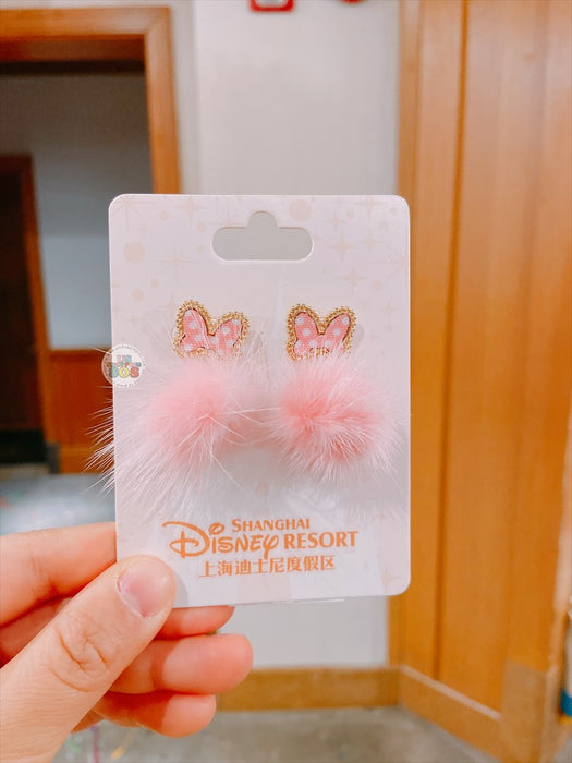 SHDL - Minnie Mouse Ribbon Pom Pom Earrings (Color: Pink)