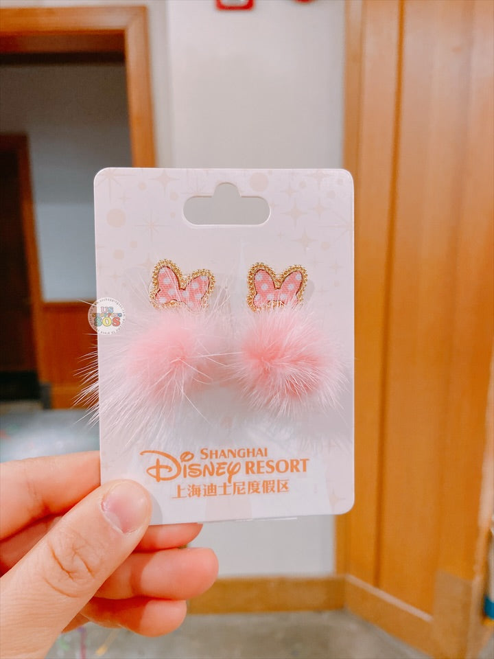 SHDL - Minnie Mouse Ribbon Pom Pom Earrings (Color: Pink)