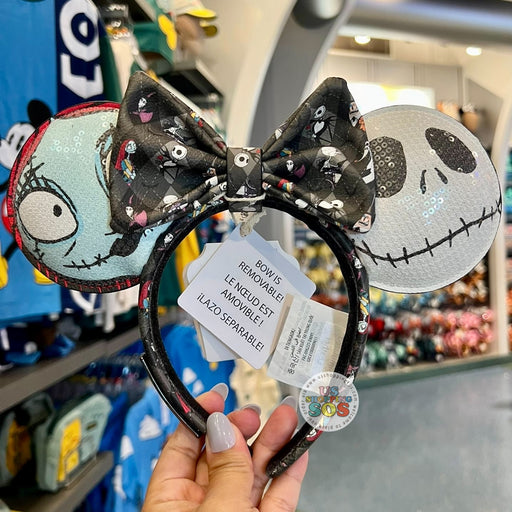 DLR/WDW - Tim Burton’s The Nightmare Before Christmas - Loungefly Jack Skellington & Sally Limitation Leather Sequin Ears Headband with Removable Bow