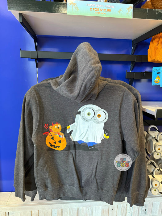 Universal Studios - Trick or Treat Minions 2025 - Boo & Tim Ghost Charcoal Hoodie Jacket (Youth)
