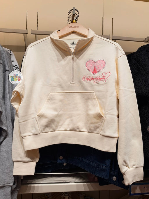 HKDL - 2026 Hong Kong Disneyland Castle & Heart 1/4 Zip Pullover for Adults (Color: Cream)