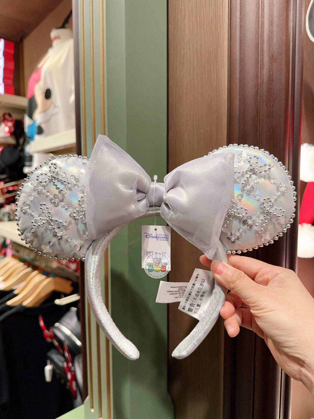 NWT Disneyland Disney Parks Minnie Mouse Silver Ears Headband Disneyland Parks Silver SEQUIN Minnie Mouse Ears Headband  main image 3