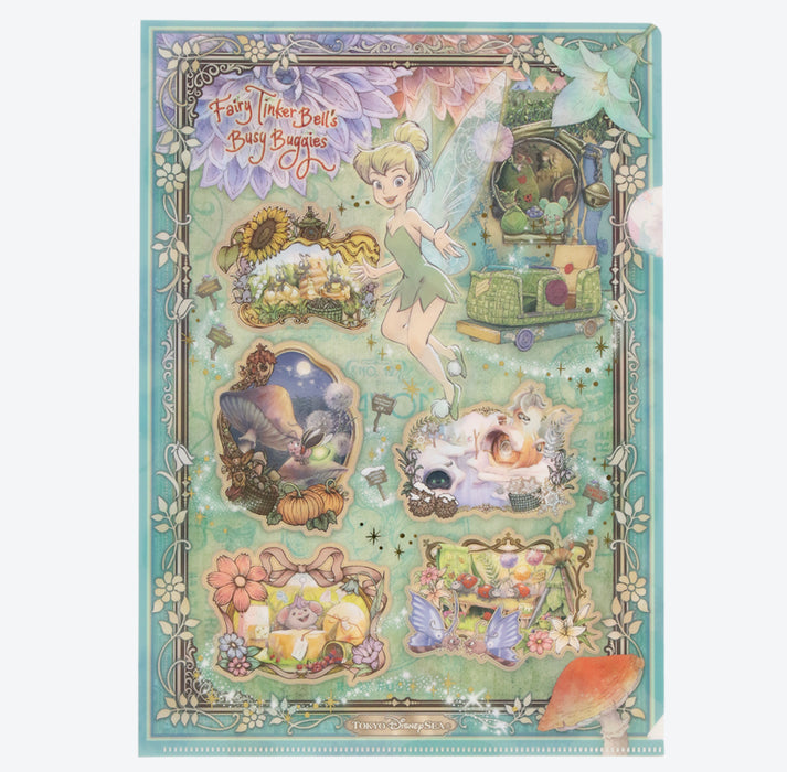 TDR - Fantasy Springs "Fairy Tinkerbell's Busy Buggy" Collection x Clear Holder & Stickers Set