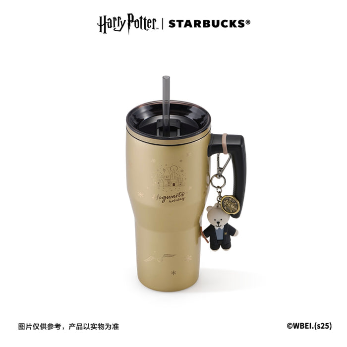 Starbucks China - Harry Potter x Starbucks - Thermos Hogwarts Holiday Stainless Steel Straw ToGo Tumbler 880ml with Bearista Keychain