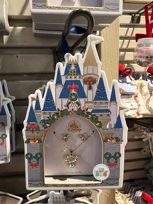 DLR/WDW - Christmas Cinderella Castle Mickey Necklace and Earring Set 2026