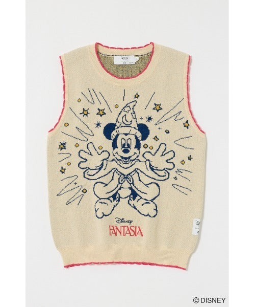 Japan Exclusive - Disney SERIES CREATED by MOUSSY x Retro Fantasia Mickey Mouse KNIT Tank Top for Adults (Color: Ivory)