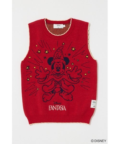 Japan Exclusive - Disney SERIES CREATED by MOUSSY x Retro Fantasia Mickey Mouse KNIT Tank Top for Adults (Color: Red)