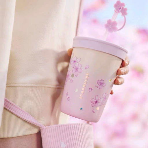 Starbucks China - Cherry Blossom 2024 - 5S. Sakura Stainless Steel Straw Cup 355ml + Crossbody Carrier