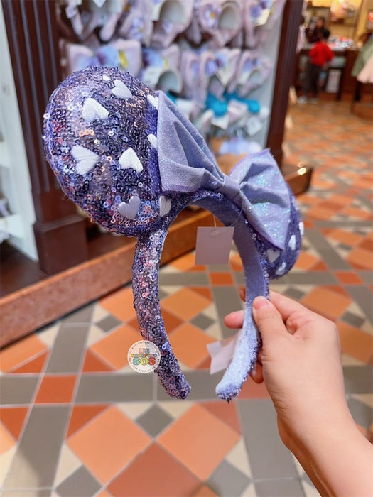 HKDL - Minnie Heart Embroidered Sequin Ear Headband - Purple