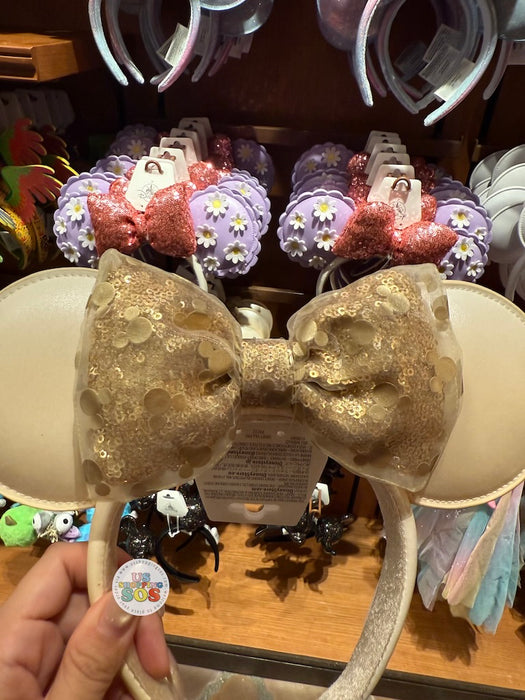 DLR/WDW -  Minnie Champagne Mickey Icon Organza Sequin Bow Imitation Ear Headband