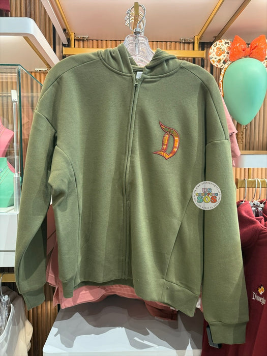 DLR/WDW - Fall Season 2026 - Park Logo Orange Plaid Authentic Castle Original Olive Zip Hoodie Jacket (Adult)
