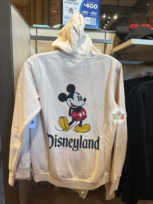 DLR/WDW - Mickey Mouse Rhinestone Park Logo Cream Hoodie Jacket (Adult)