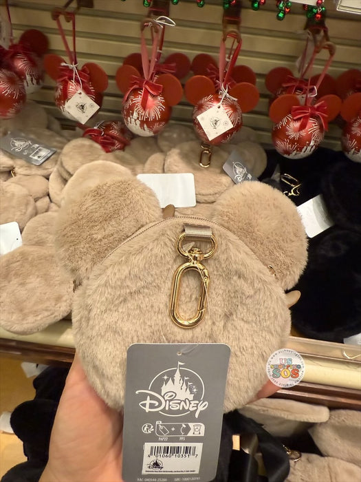 DLR/WDW - Mickey Icon Taupe Fluffy Coin Pouch