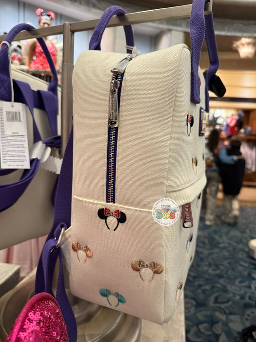 DLR/WDW - Loungefly Minnie Mouse Ear Headband All-Over-Print Icons Embroidered Canvas Backpack
