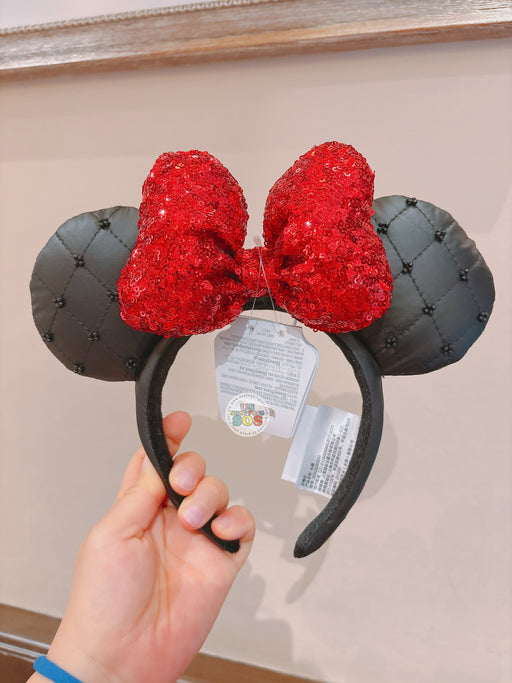 SHDL - 2026 Minnie Mouse Quilted Black Ears with Red Sequin Bow Headband