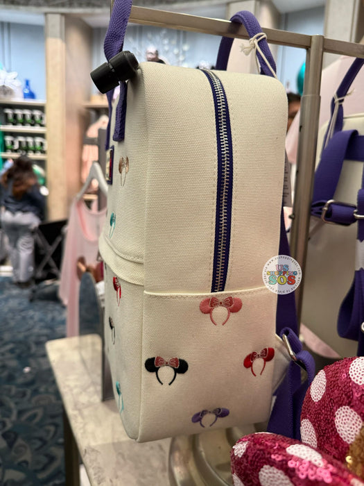 DLR/WDW - Loungefly Minnie Mouse Ear Headband All-Over-Print Icons Embroidered Canvas Backpack