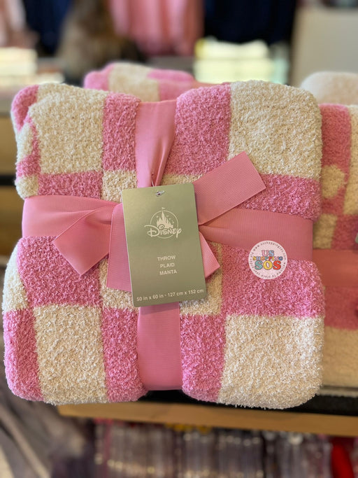 DLR/WDW - Mickey Icon Pink/Cream Checkerboard Fluffy Blanket Throw