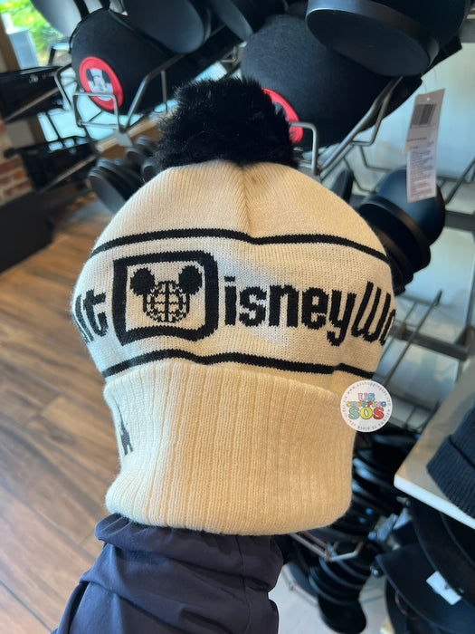 DLR/WDW - Park Logo Black Pom Pom White Knitted Beanie (Adult) 2026