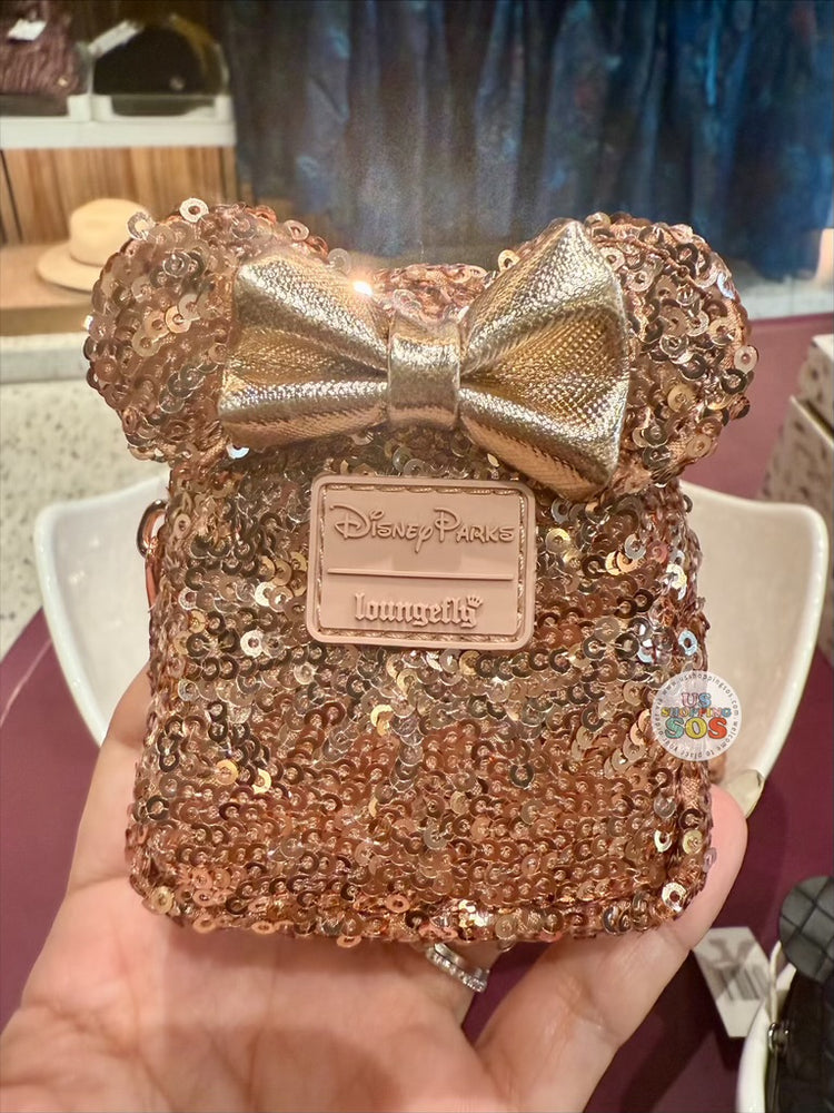 DLR/WDW - Loungefly Minnie Ear Rose Gold Sequin Mini Backpack Bag Charm