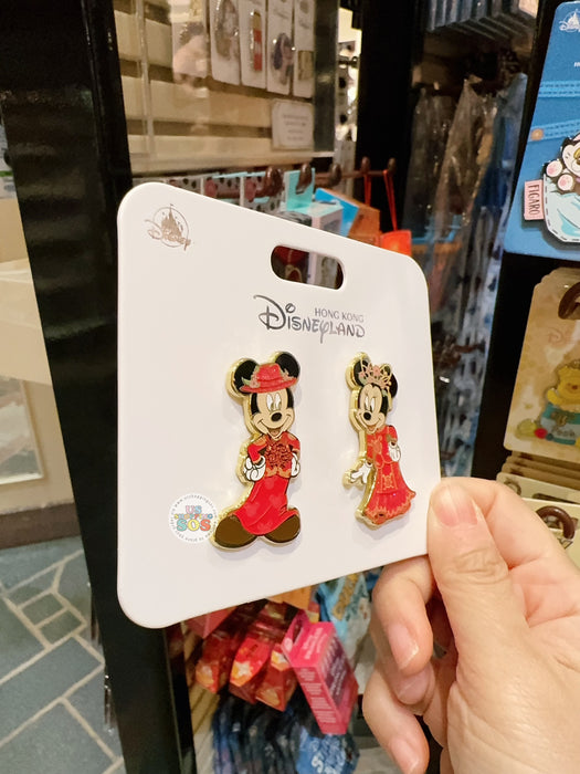 HKDL - Mickey & Minnie Mouse Chinese Wedding Pin Badges Set of 2