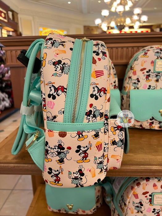 DLR/WDW - Loungefly Mickey & Minnie Snack Fun Cream/Mint Backpack