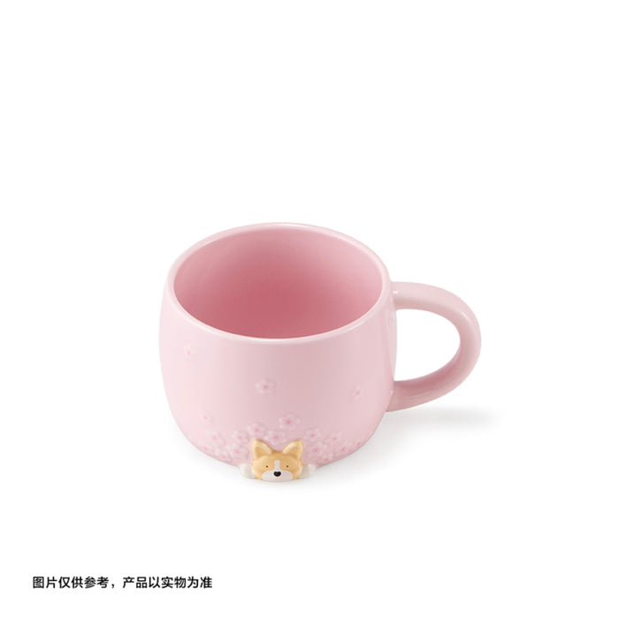 Starbucks China - Springtime Sakura Cutie 2026 - 1O. Cherry Blossom & Corgi Ceramic Mug 410ml