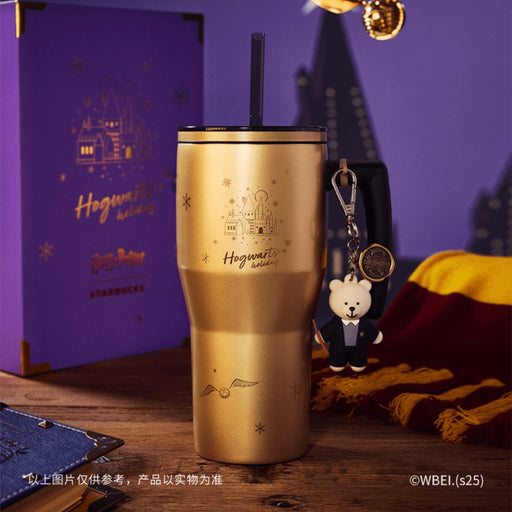 Starbucks China - Harry Potter x Starbucks - Thermos Hogwarts Holiday Stainless Steel Straw ToGo Tumbler 880ml with Bearista Keychain