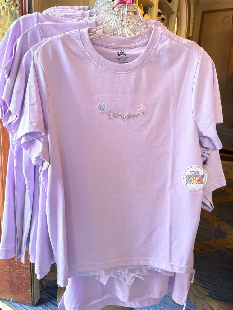 DLR/WDW - “Disneyland” Mickey Mouse Balloons Lavender Embroidered T-shirt (Adult)