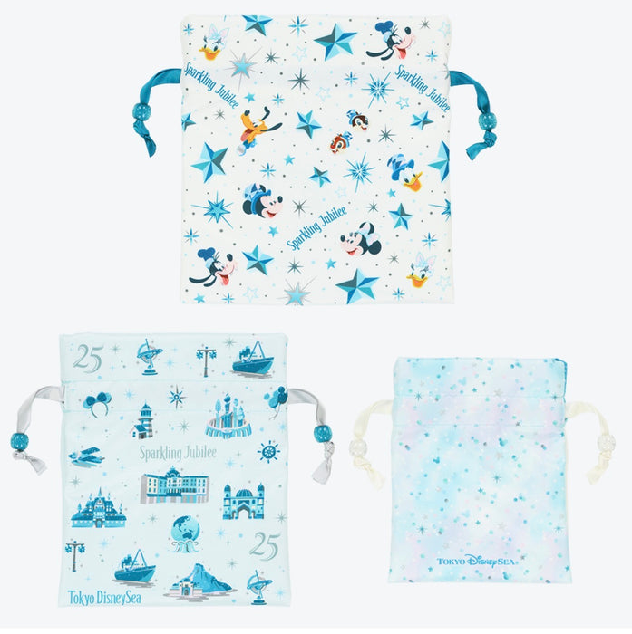 TDR - Tokyo DisneySea 25th Anniversary "Sparkling Jubilee" x Mickey & Minnie Drawstring Bag Set of 3 (Release Date: Apr 8, 2026)