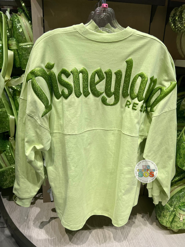 On Hand!! DLR - Tinker Bell Green - Spirit Jersey “Disneyland Resort” Glitter Puffy Ink Park Logo Pullover (Adult)