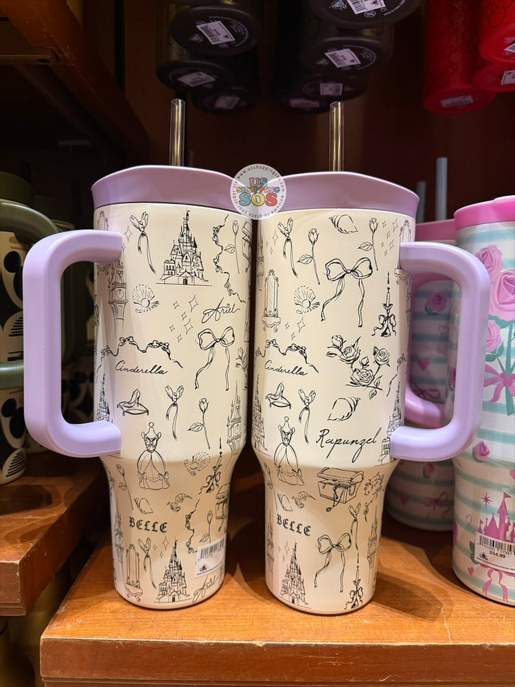DLR/WDW - Disney Princess Stretch Cream/Light Purple Stainless Steel ToGo Tumbler 40oz